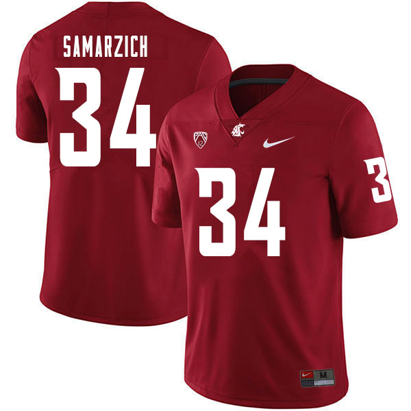 Men #34 Simon Samarzich Washington State Cougars College Football Jerseys Sale-Crimson